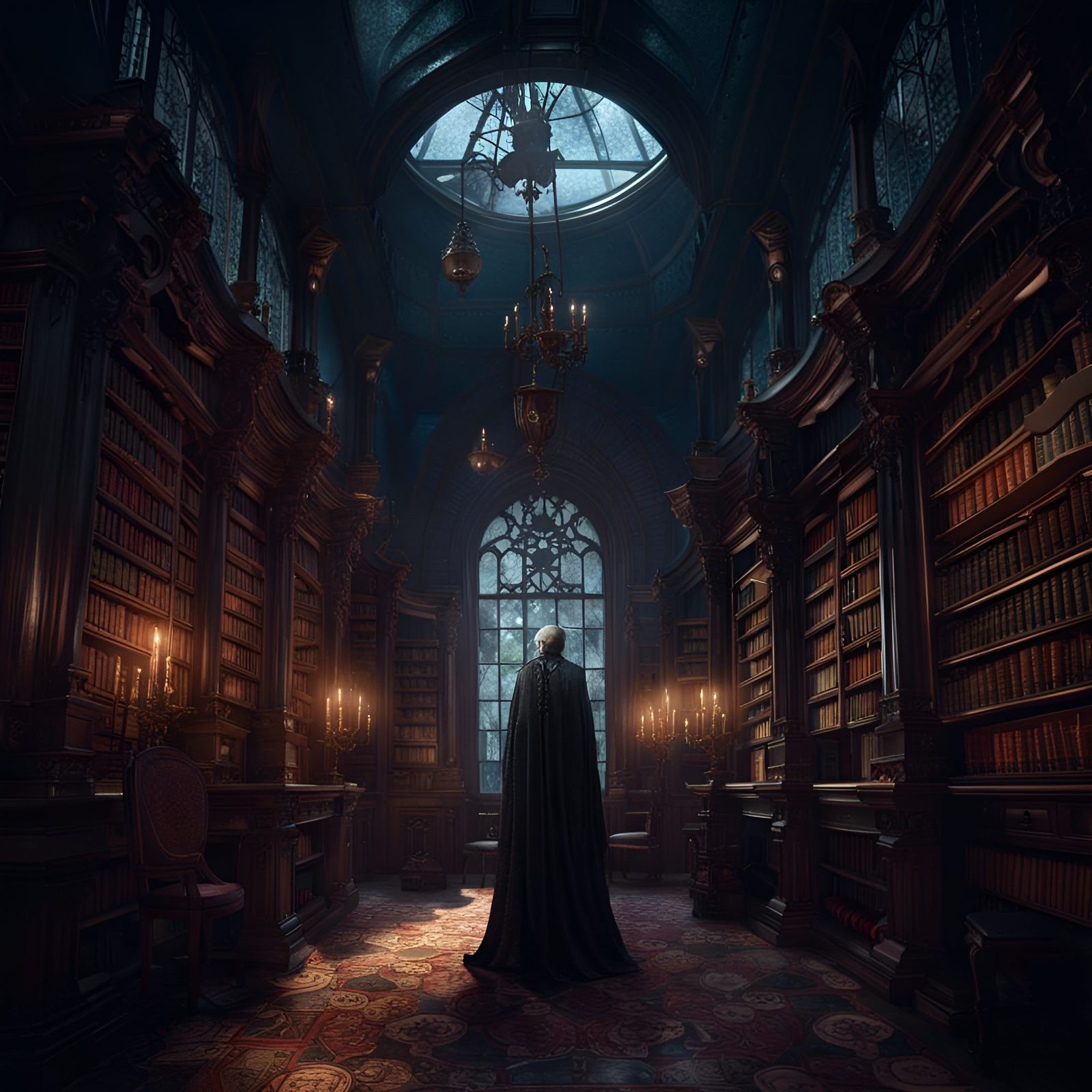 Scary Victorian Library with Halloween Figure