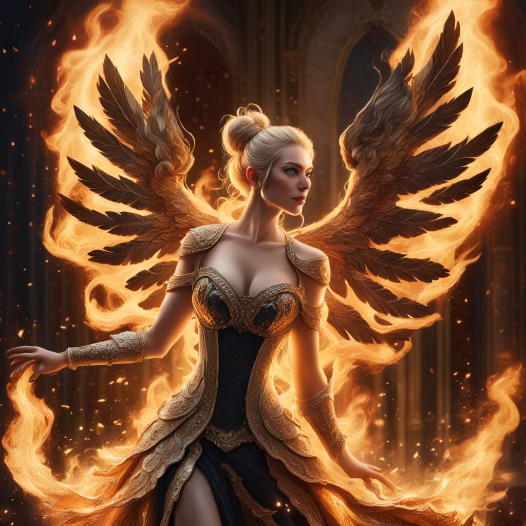 A beautiful realistic fairy with wings on Fire.  by @Brenda G