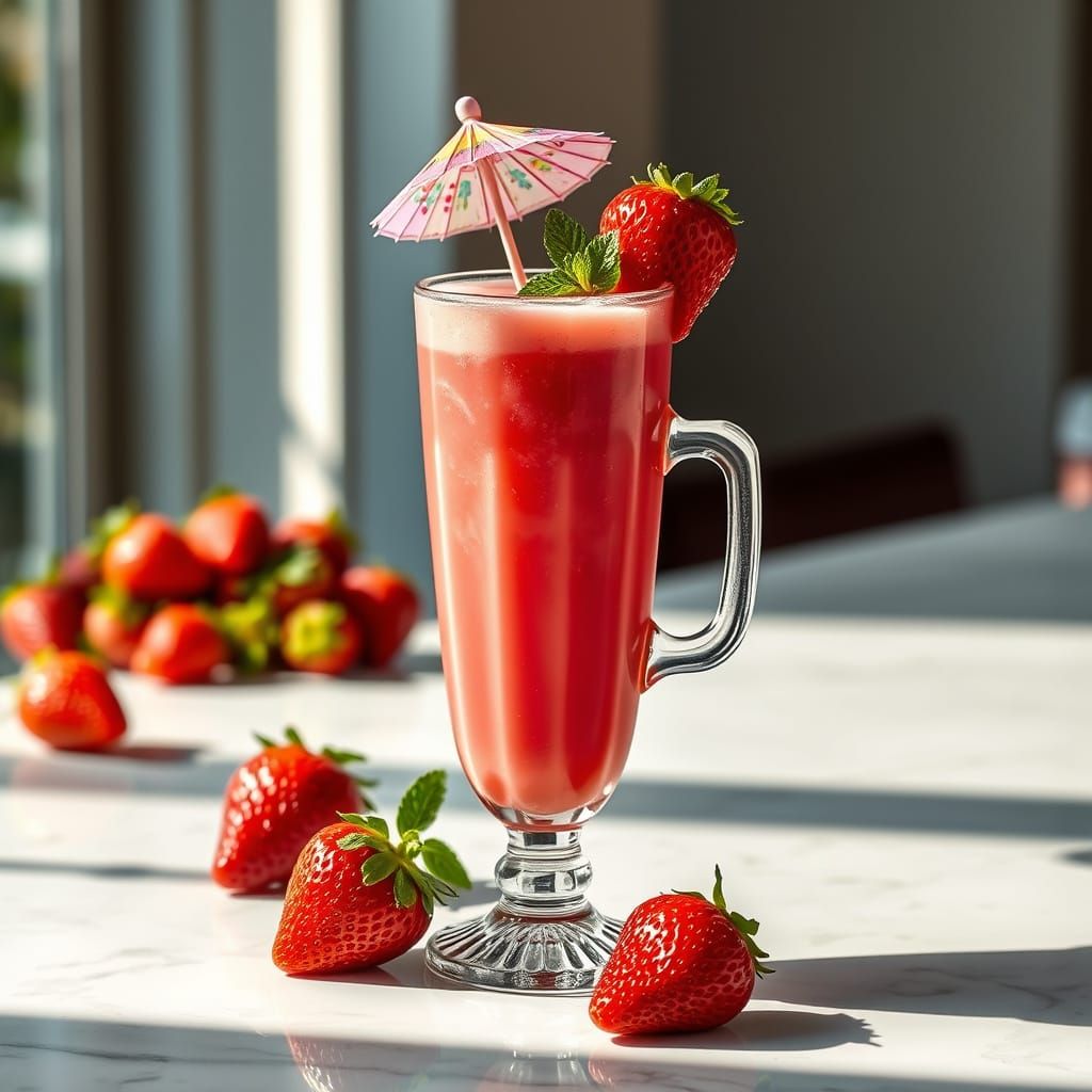 Surreal Strawberry Smoothie in a Tropical Oasis