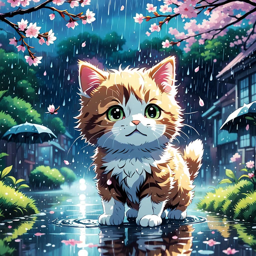 kitten in the rain