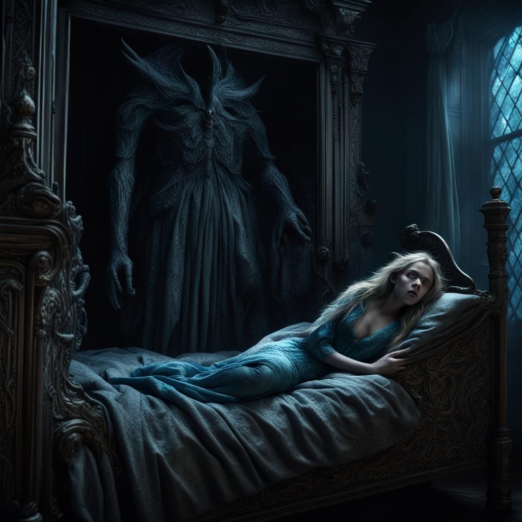 Sleeping Beauty haunted by dark creatures - AI Generated Artwork ...