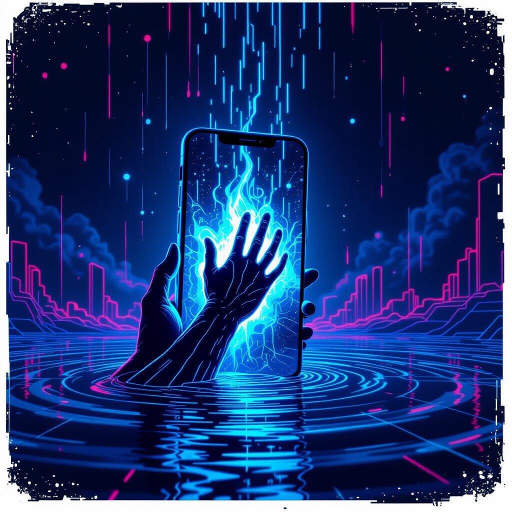 Ethereal Smartphone Drains Soul in Vaporwave Style