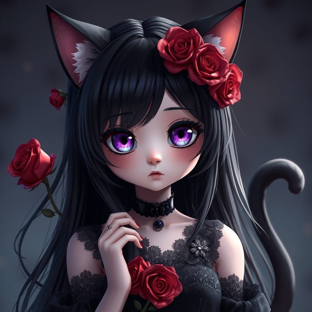 Cute gothic anime cat girl  by @Bella_boo