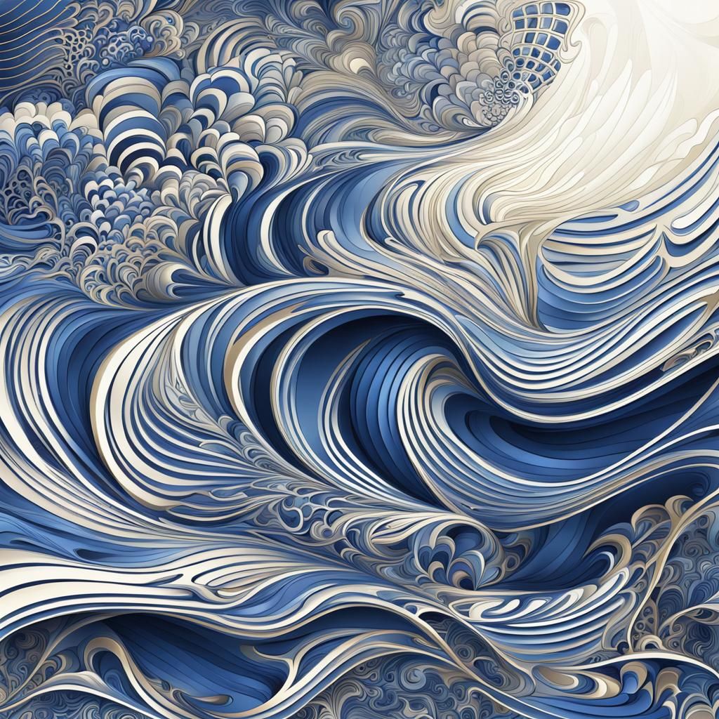 Abstract Fractal Wave in Blue and Gold