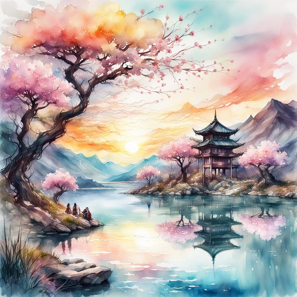 Cherryblossomtree Landscape - AI Generated Artwork - NightCafe Creator