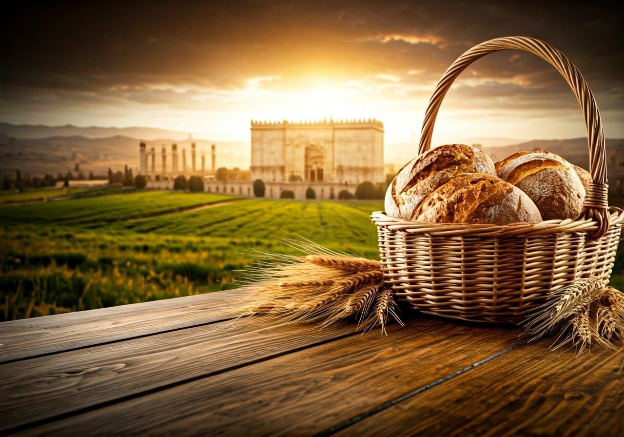 Antique Wooden Table in Front of the Glorious Jewish Temple