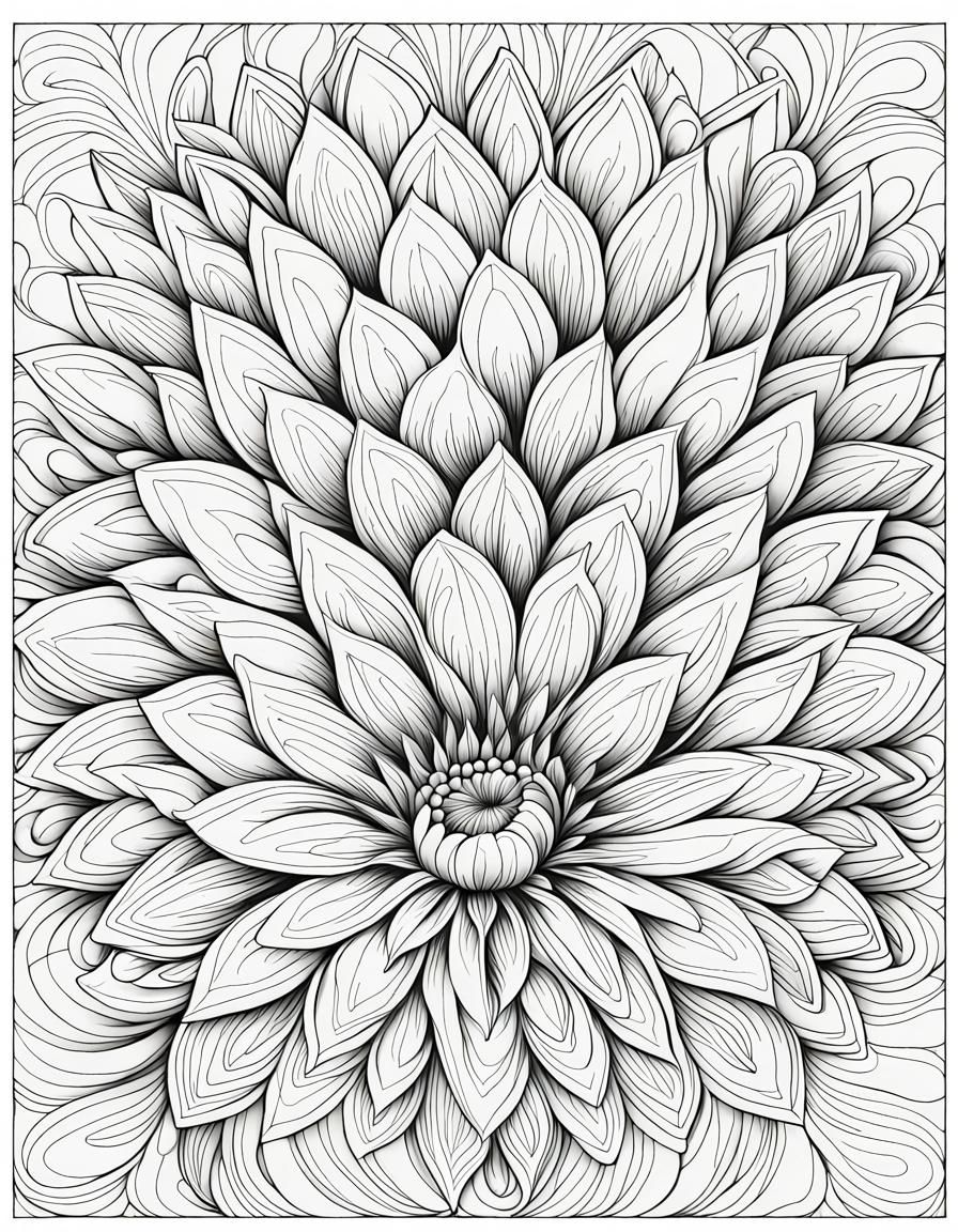 colouring page for adults, mindful relaxing flower pattern image, white