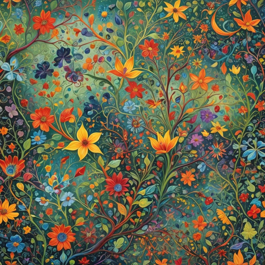 Interconnected Life Forms as Impressionist Gouache Painting