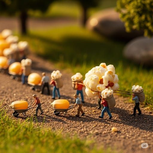 אנשי מיניאטורה מכינים פופקורן