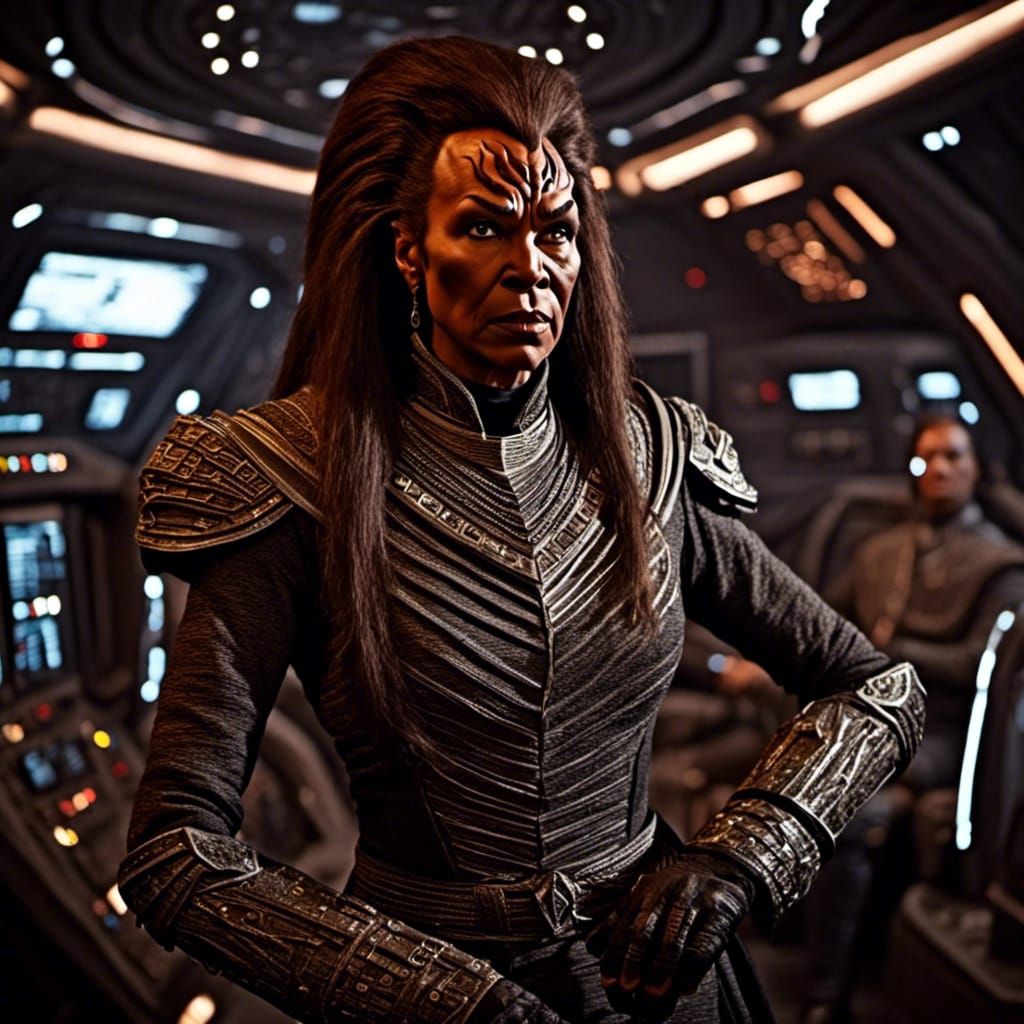 <lora:Klingons:1.0> Insanely detailed portrait of a (beautiful:1.4) young female Klingon warrior from Star Trek The Next Generation Inside a...