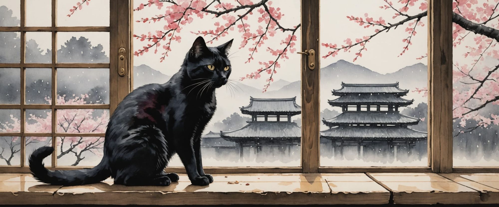 Whispers of Sakura: The Black Cat's Vigil