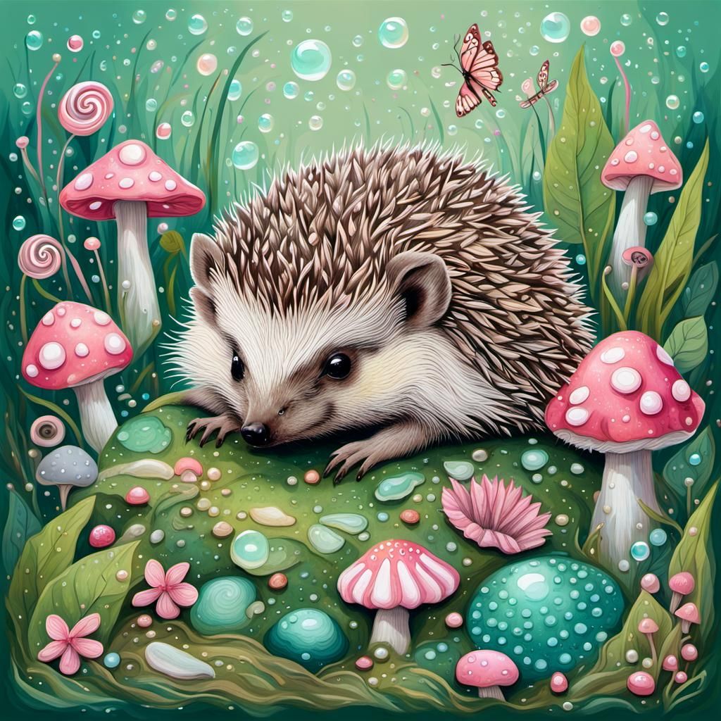 Baby Hedgehog Sleeping in a Candyland Jungle