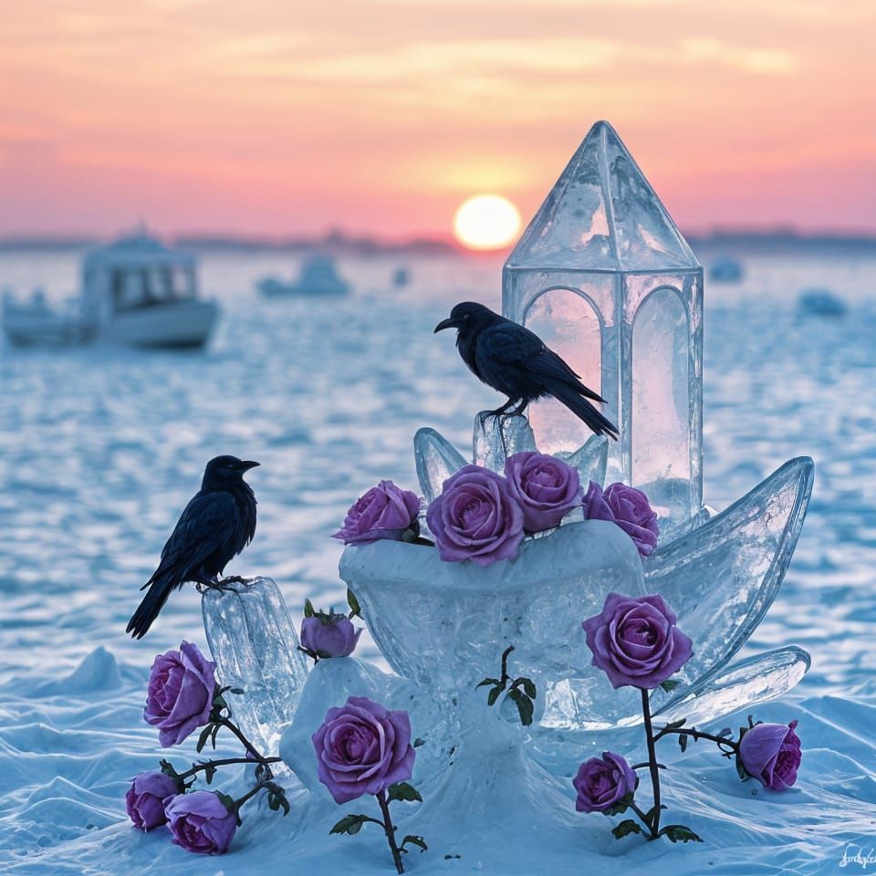 Raven on frozen boat 2