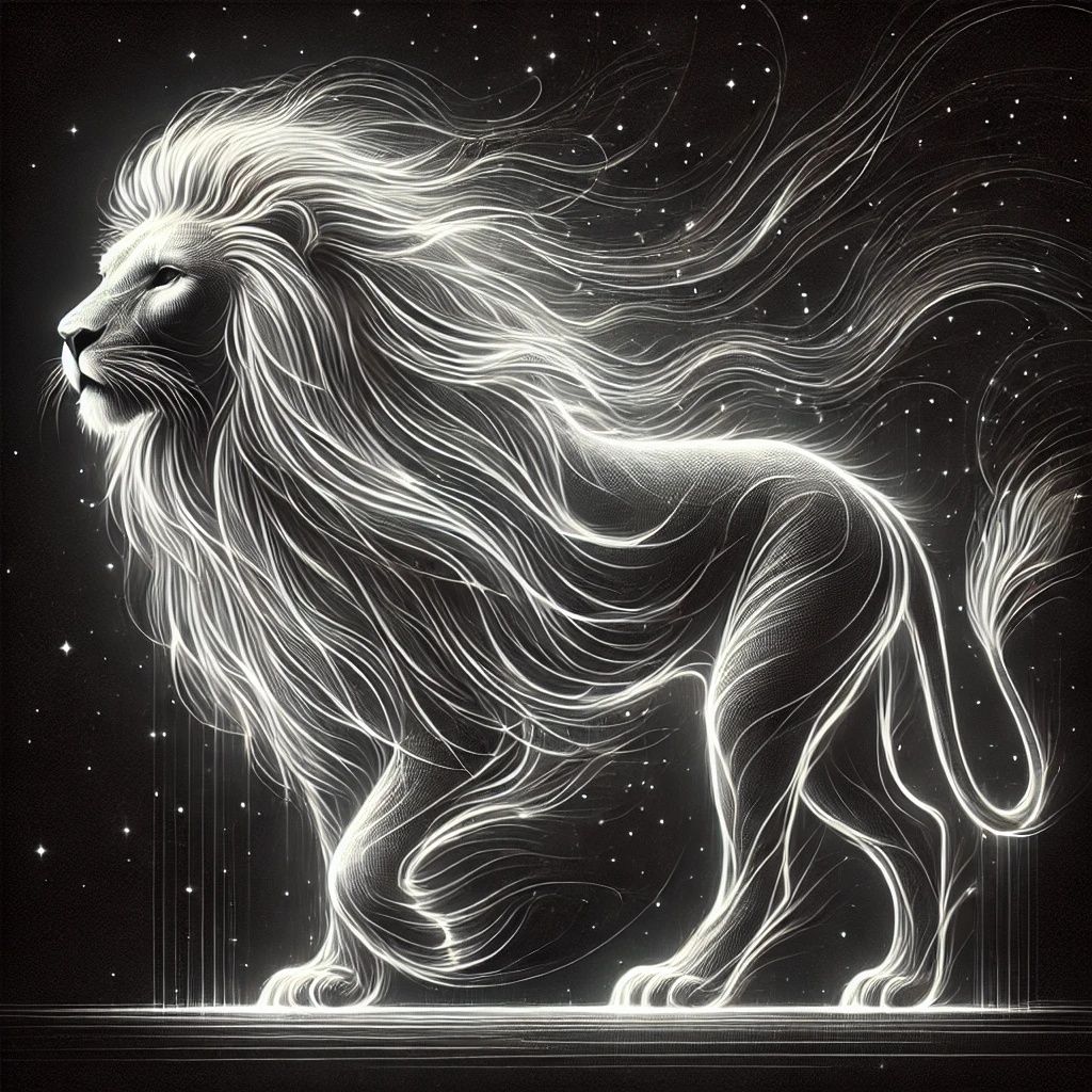 Silver-Maned Lion Amidst a Cosmic Night Sky | DALL-E 3 AI im...
