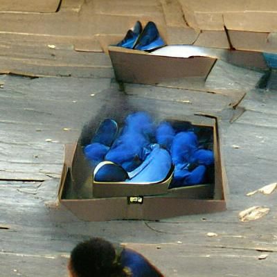 A box of blue shoes