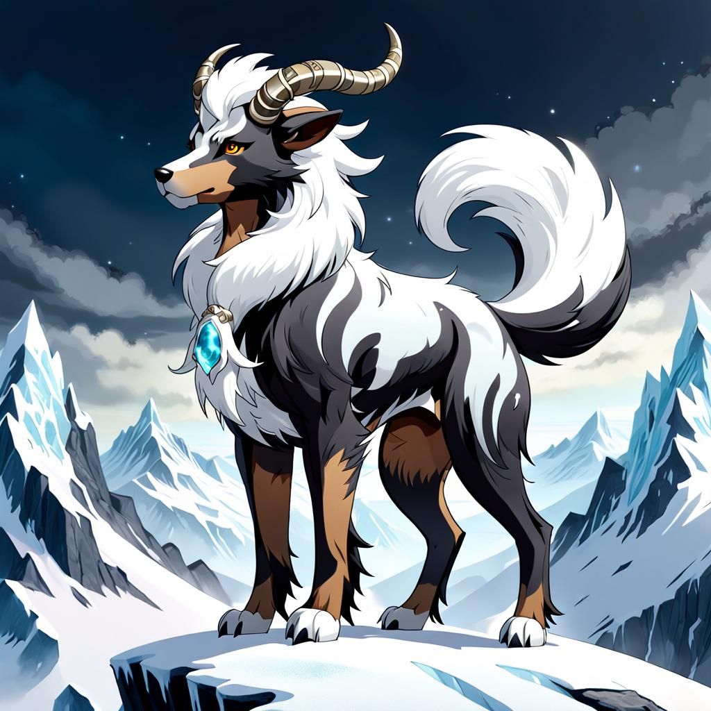 Frozen Houndoom on Snowy Peak: Dark Fantasy Creature Art