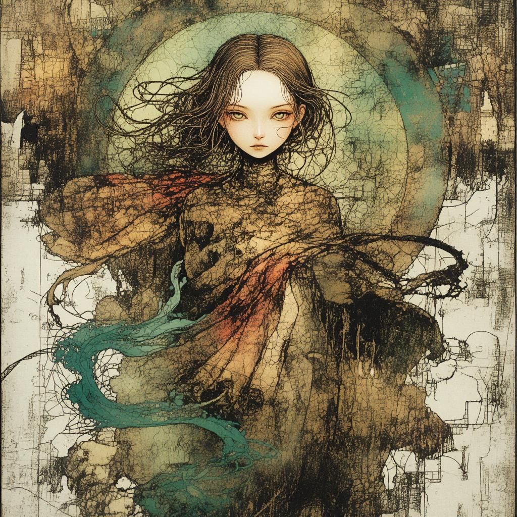 {ghostly figure} electric revelation, glitch art, Portrait, abstract, neon ink, René Magritte, silver backdrop