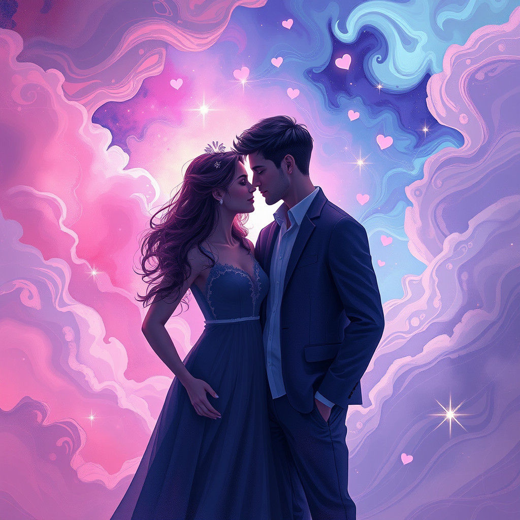 Romantic Couple Surrounded by Pastel Clouds