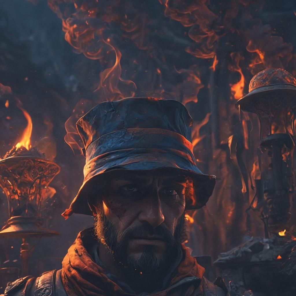 Thief with Burning Hat: Fantasy Matte Painting