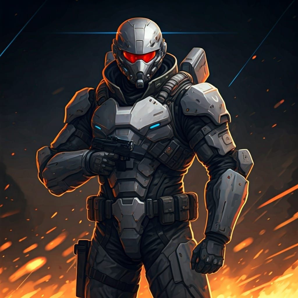 Futuristic Soldier in Dystopian Anime Style