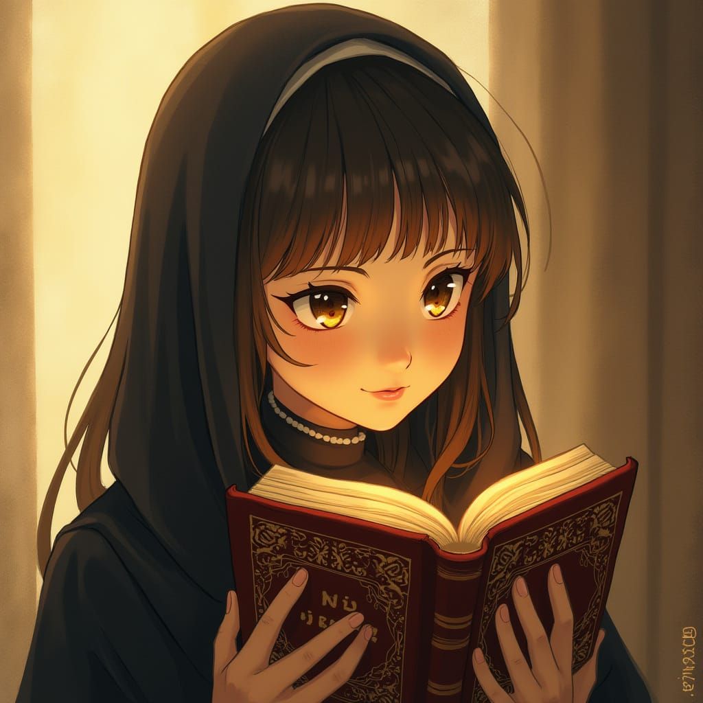 Woman Holding Book in Dreamy, Surreal Style