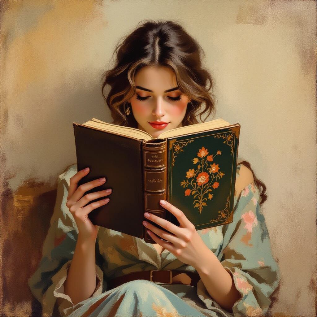 Woman Reading Book in Impressionist Style