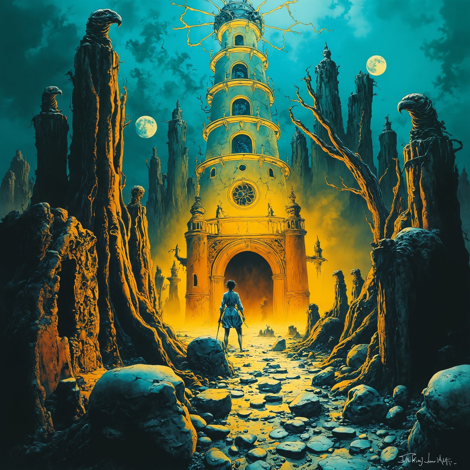 “She steeled herself as she realized that only way out was up…”