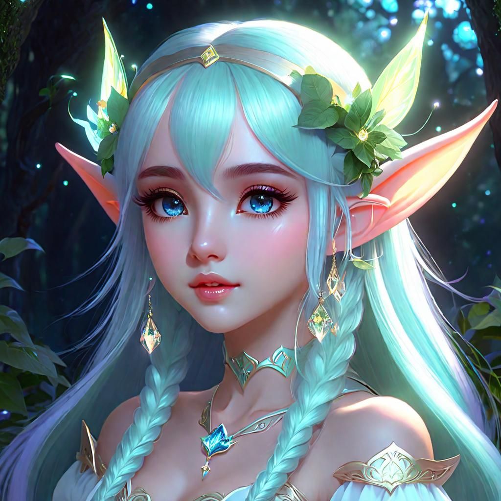 Cute elf girl auroracore dreamcore fairycore ethereal hyperdetailed ...