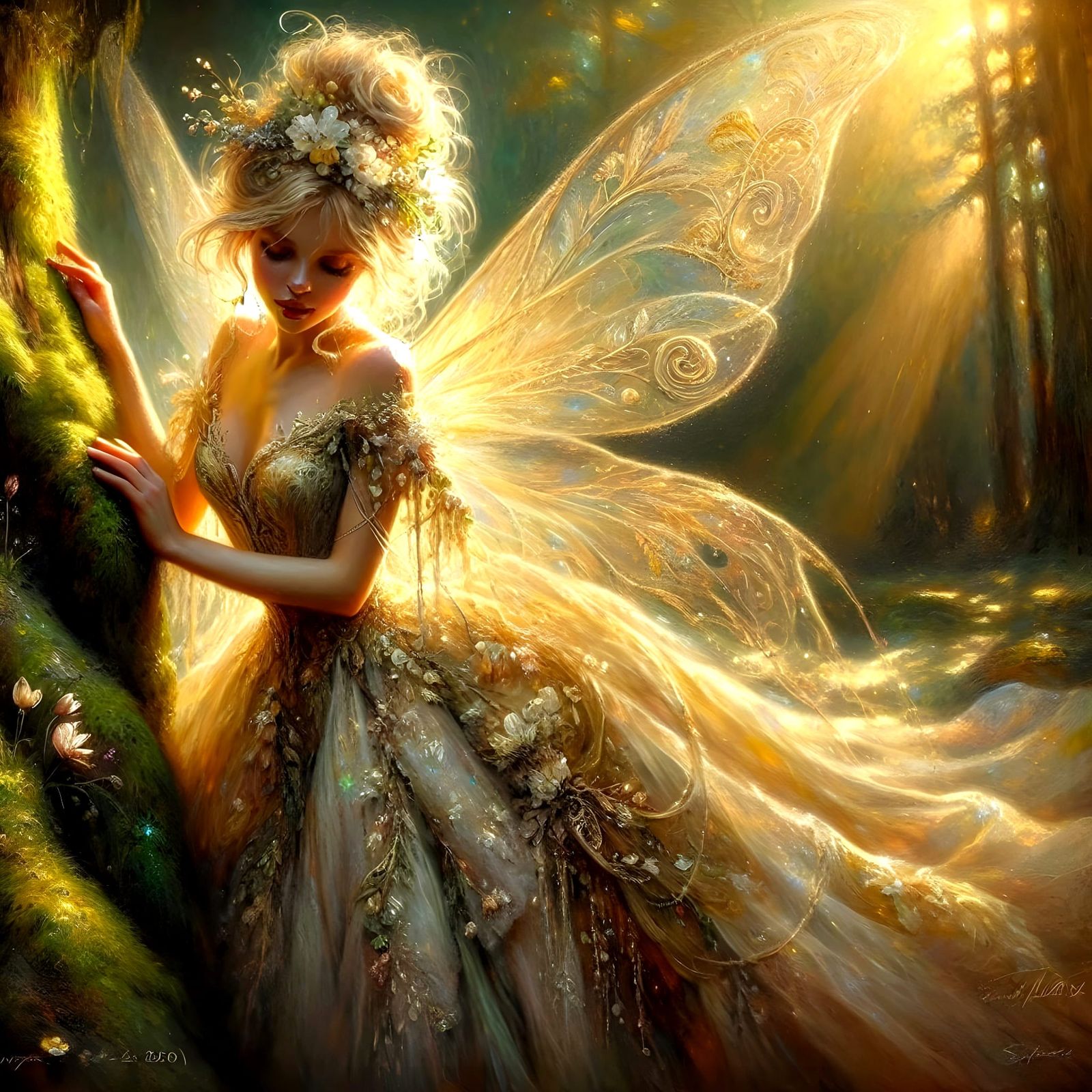 translucent wings, shimmering with golden hues