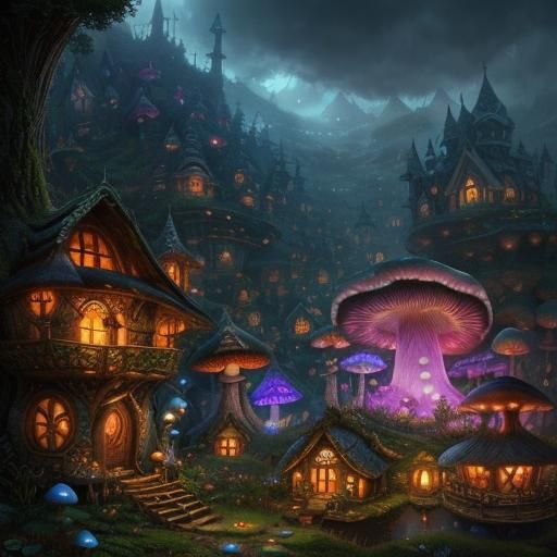 (fantastical fairy village:1.1) enchanted to be (cute:1.1) f...