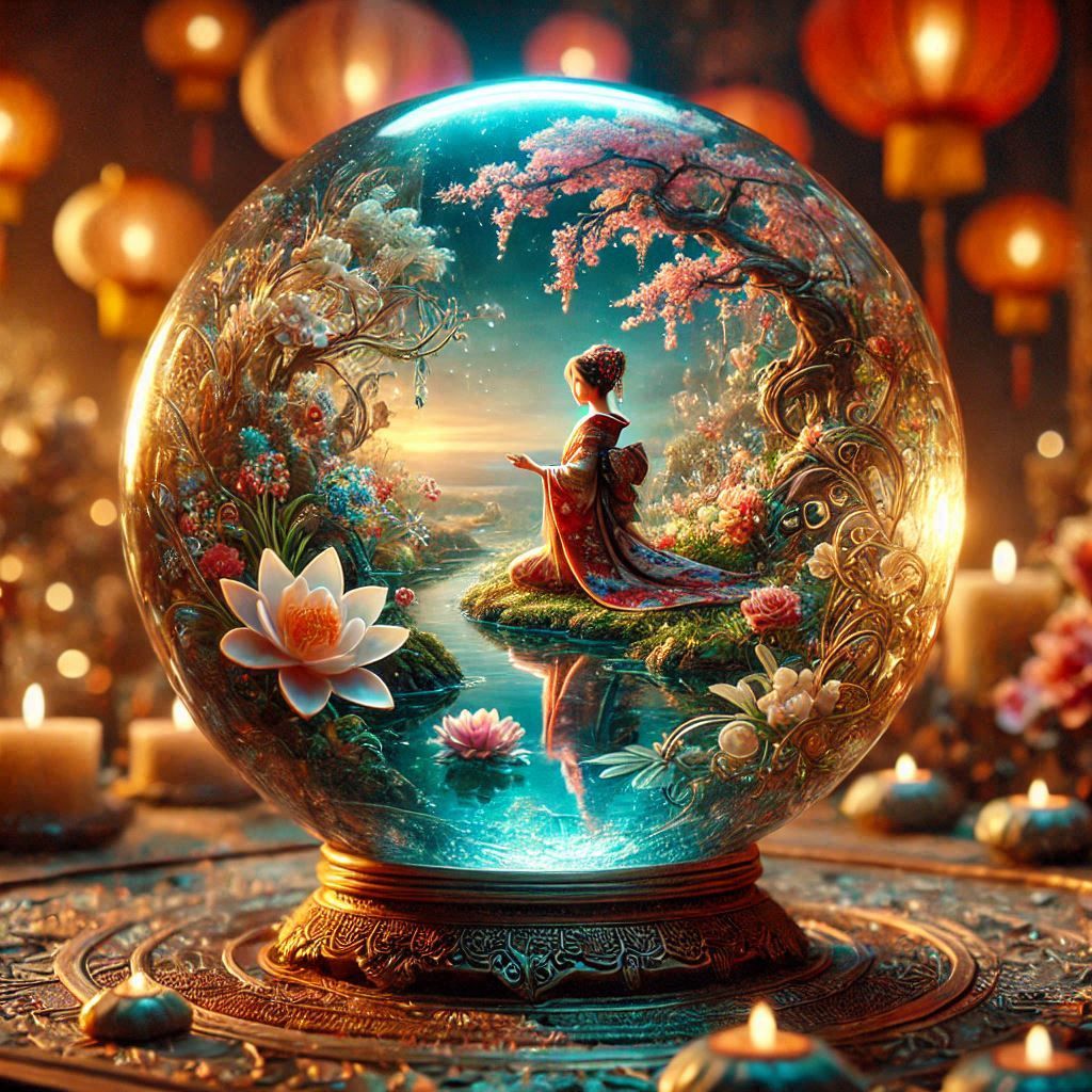 Japanese princess in a magical glass