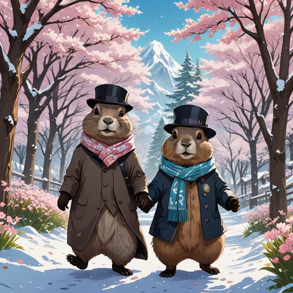 Two ground hogs go for a walk on Ground Hog Day.  by @Wildlife51