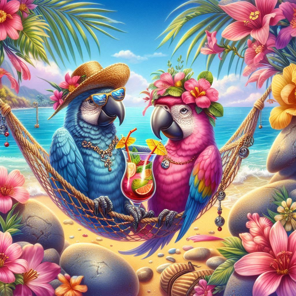 Parrots on the beach