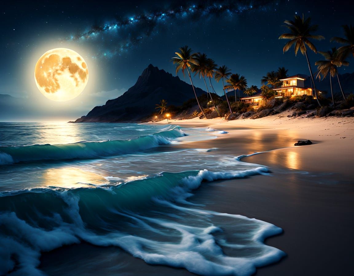 A moonlight beach
