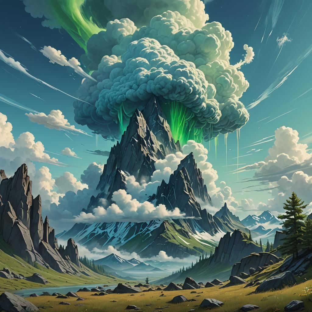 Cloud on Mountain Range in Fantasy Landscape