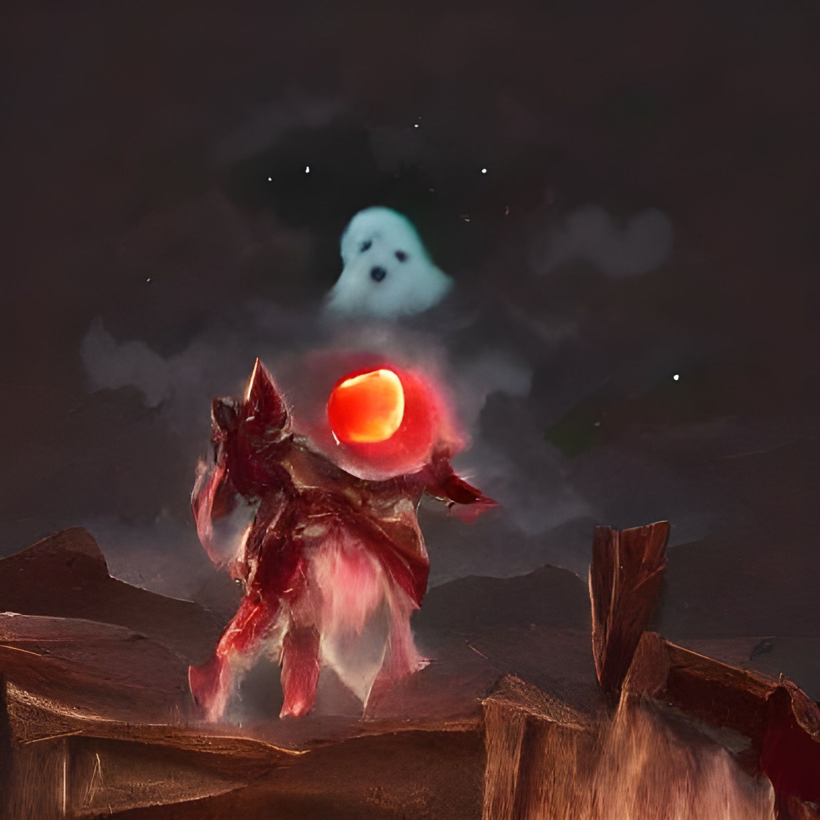 Ghost looking at a Hell through a Bloodmoon