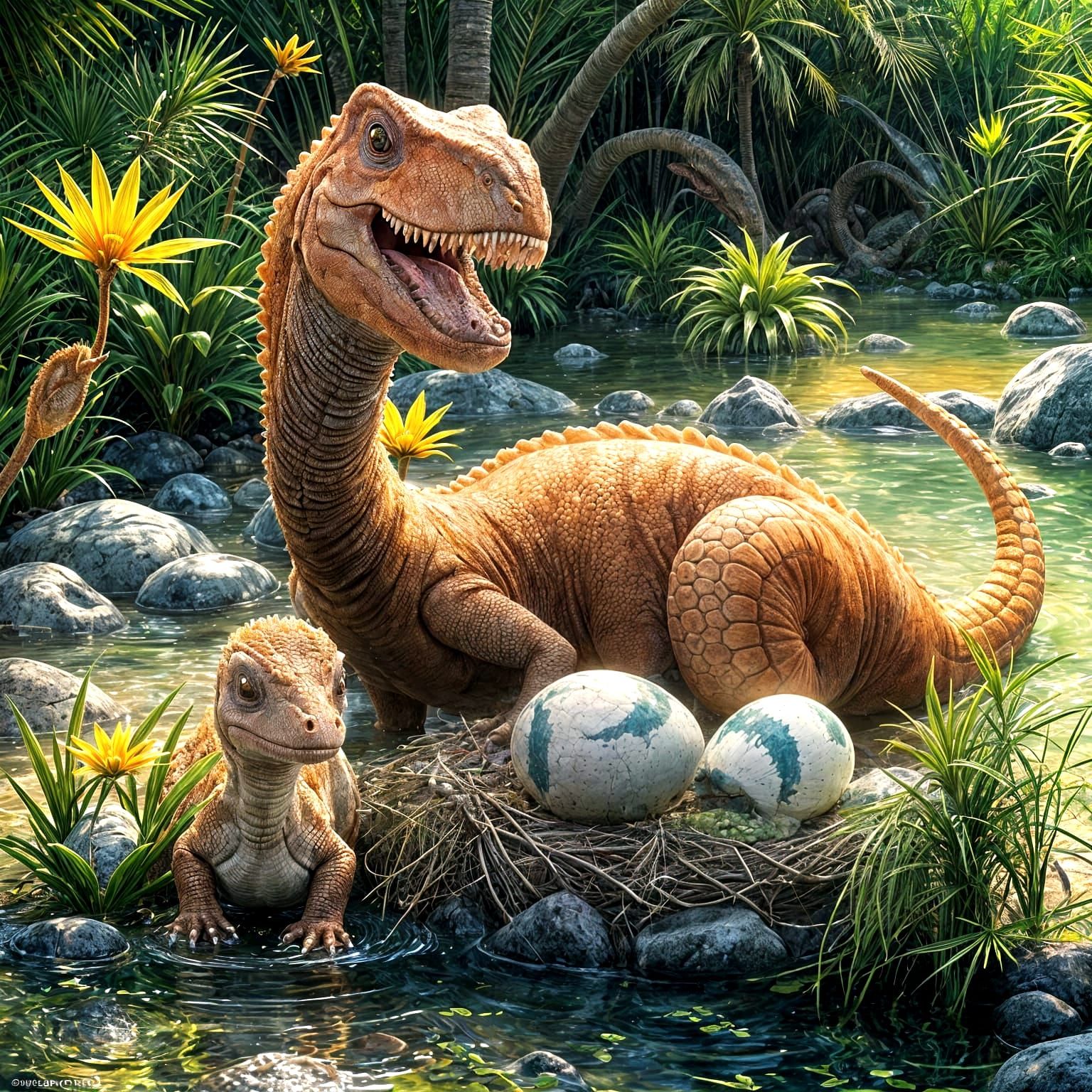 Chaoyangsaurus Hatchling and it's Proud and Protective Parent, Mesozoic Era  by @Bex