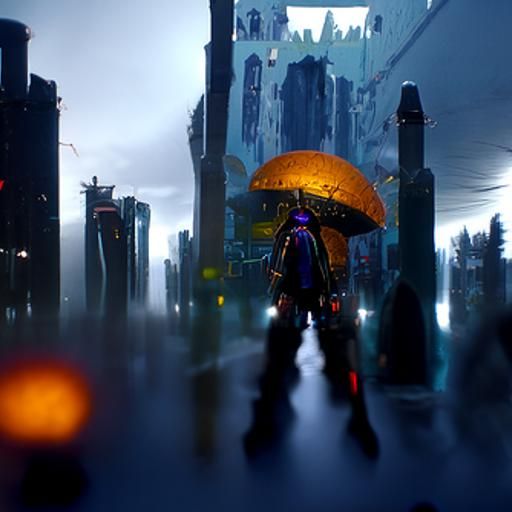 A man walking through a dark city