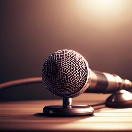 oldfashion microphone on a table, close up AI Generated Artwork