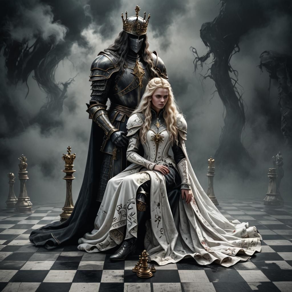 Ethereal Chessboard Scene in Magic Realism Style