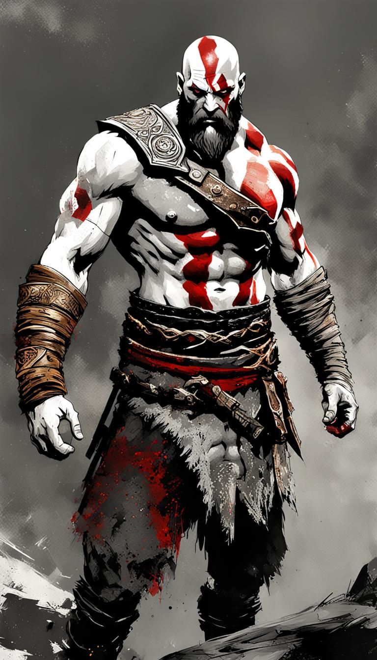 Kratos in Inkpunk Style Concept Art