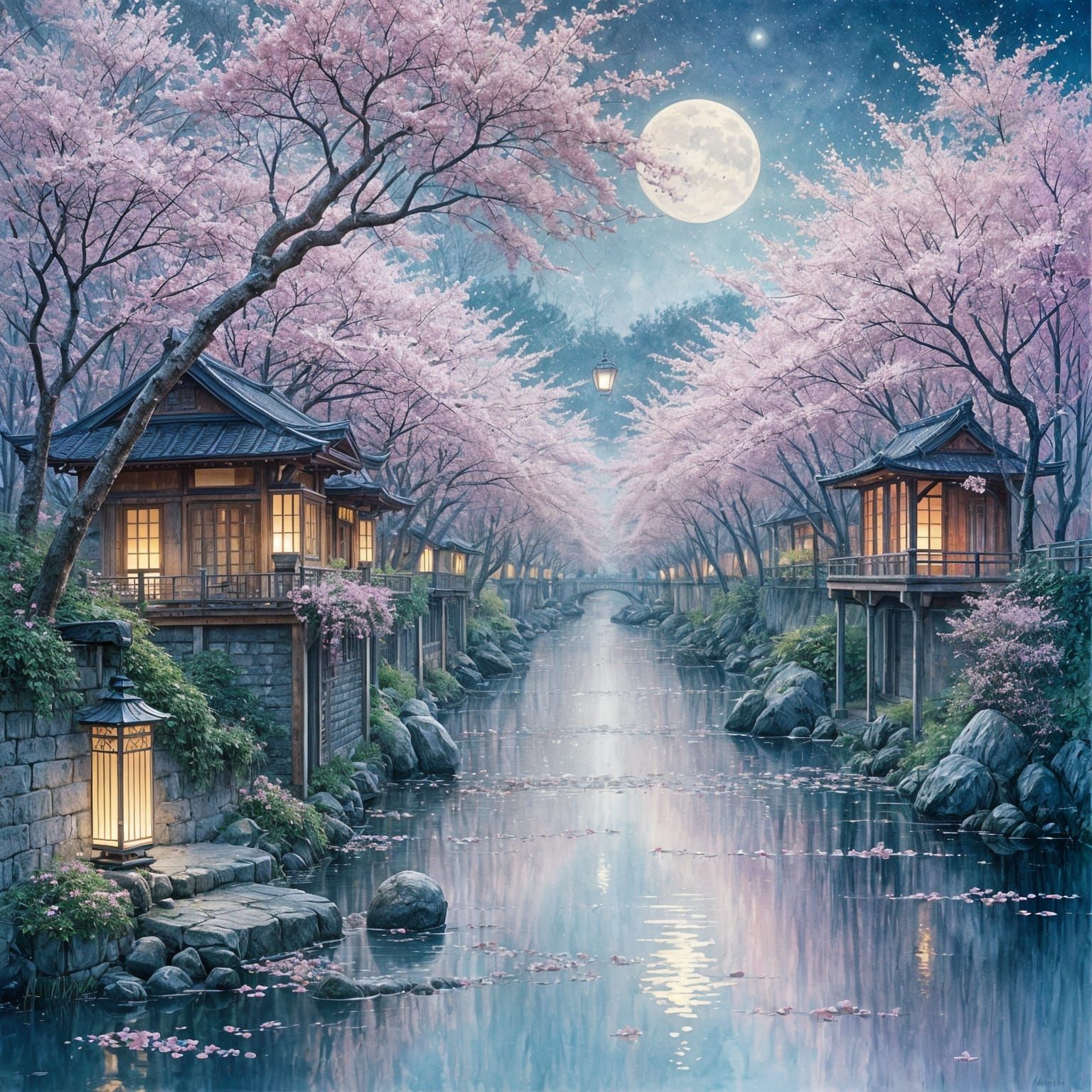 Kyoto Blossom Lanterns in Lilac Hues