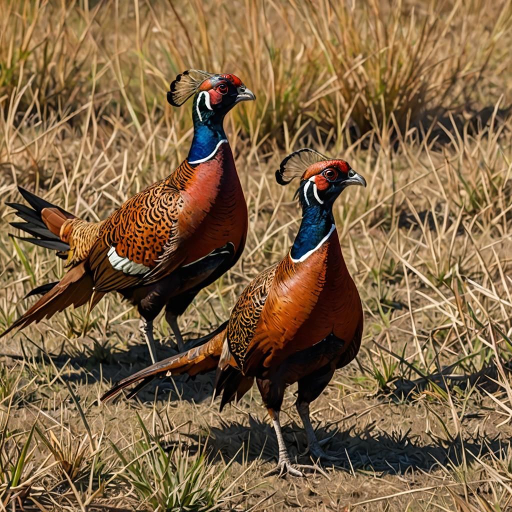 A couple pheasant Colchide in the savannah.