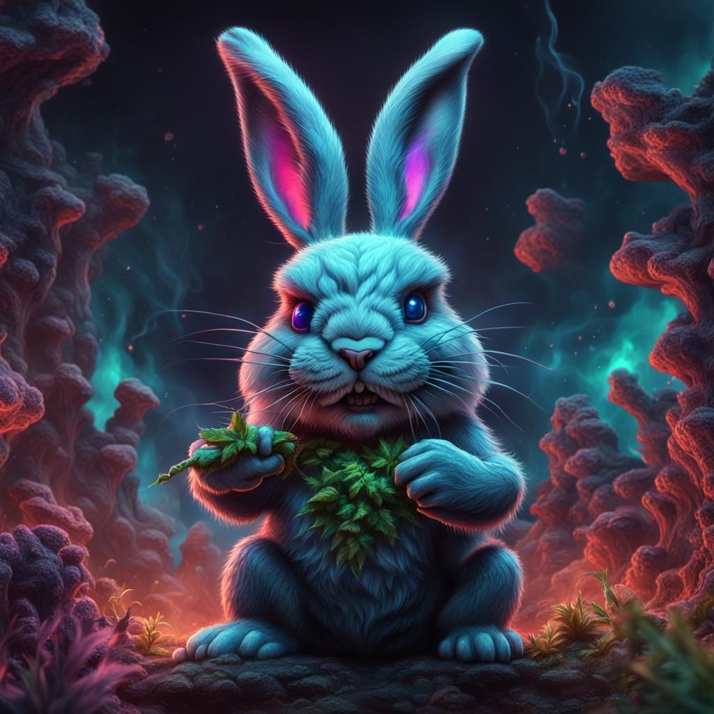 Evil fluffy bunny smoking weed and very high