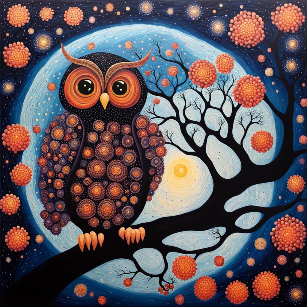 Owl and Moon (Acrylic Dot Art)