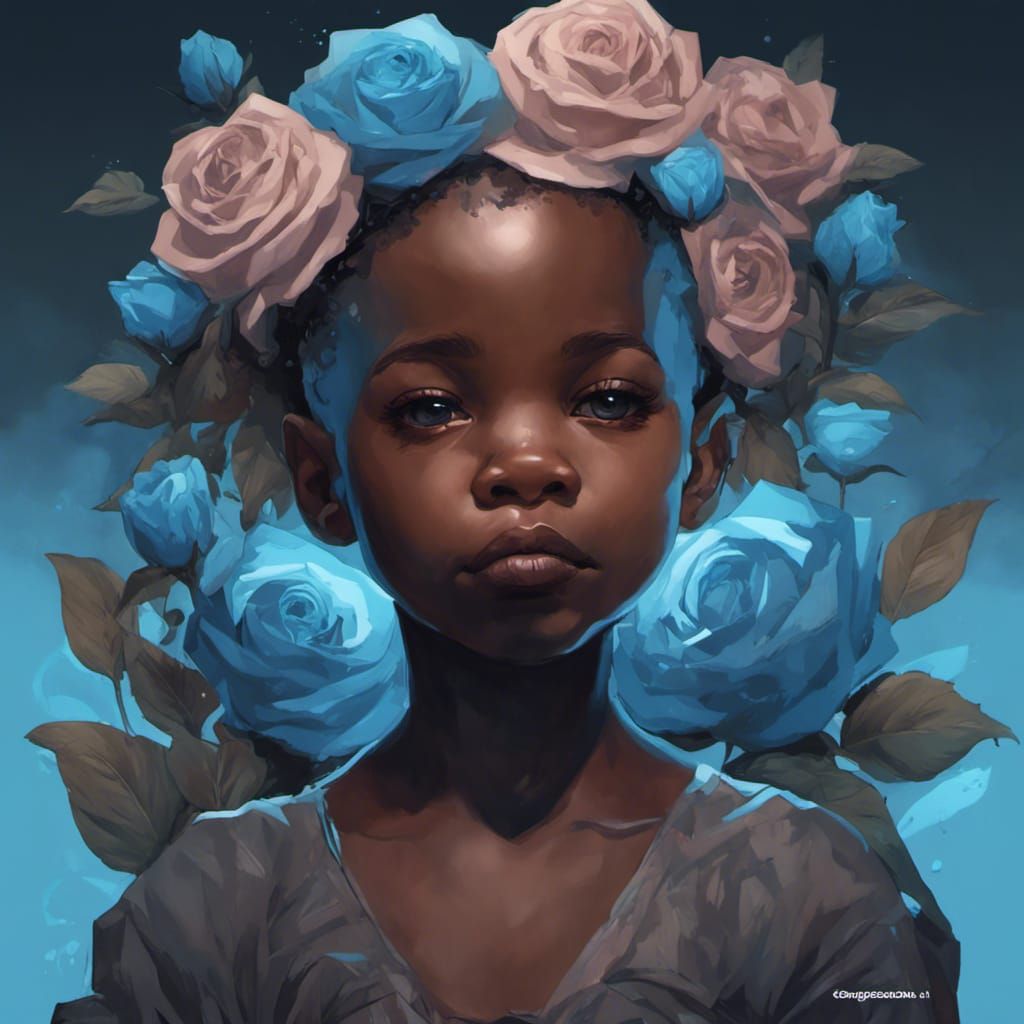 A Black Baby Surrounded By Blue Roses AI Generated Artwork african-baby-boy-names-african-american-boy-names-black-baby-boy