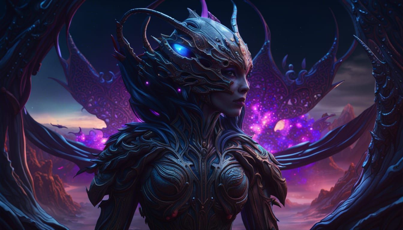 alien queen with cosmic window view detailed matte painting,...