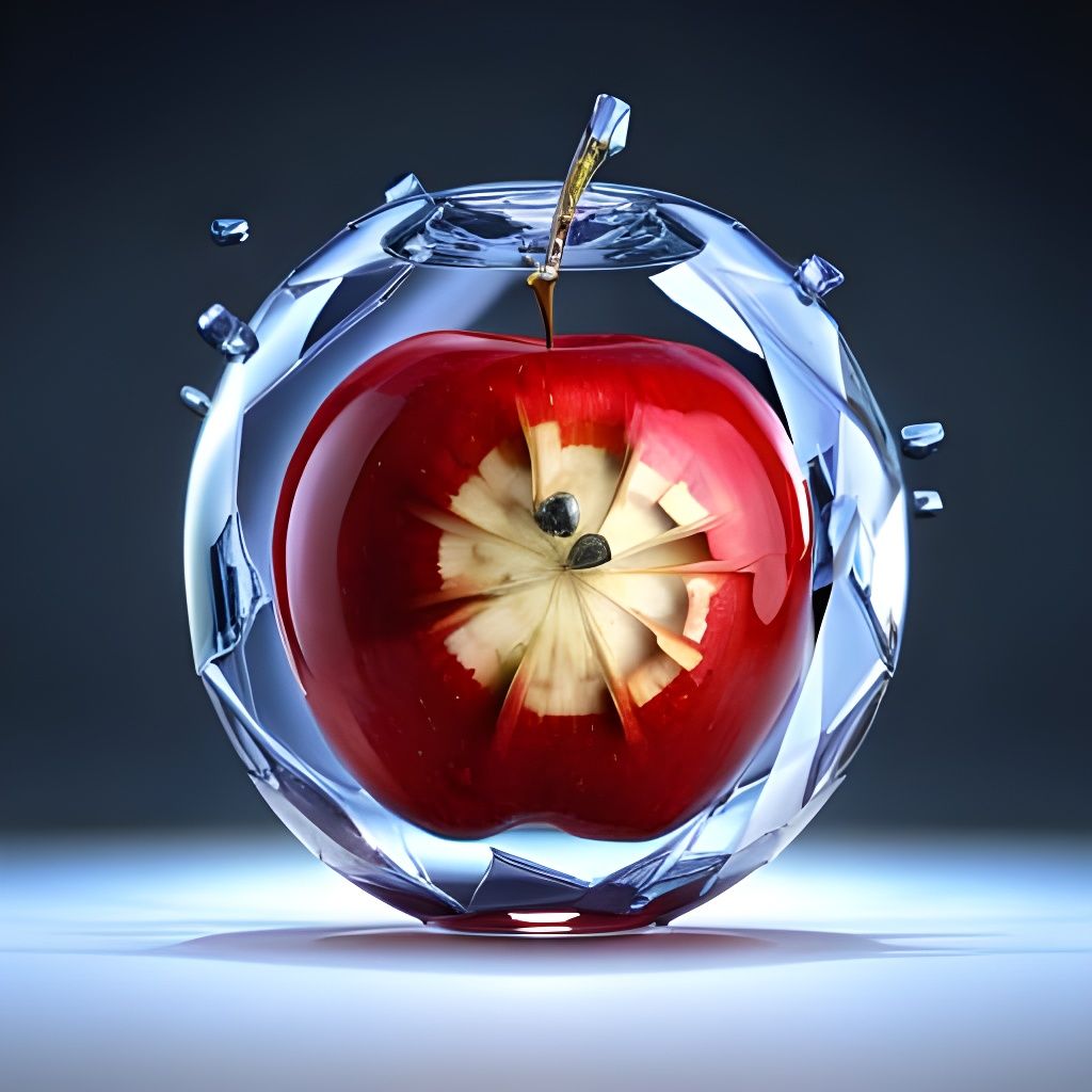 Apple Swarovski Figurine bullet shot through apple, slo mo camera of ...