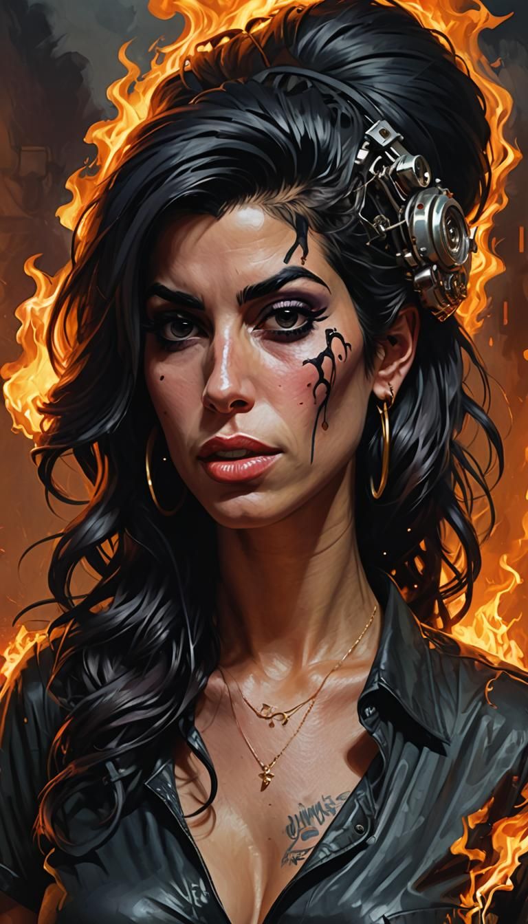 amy winehouse, Half woman half machine. Half her face burnt ...