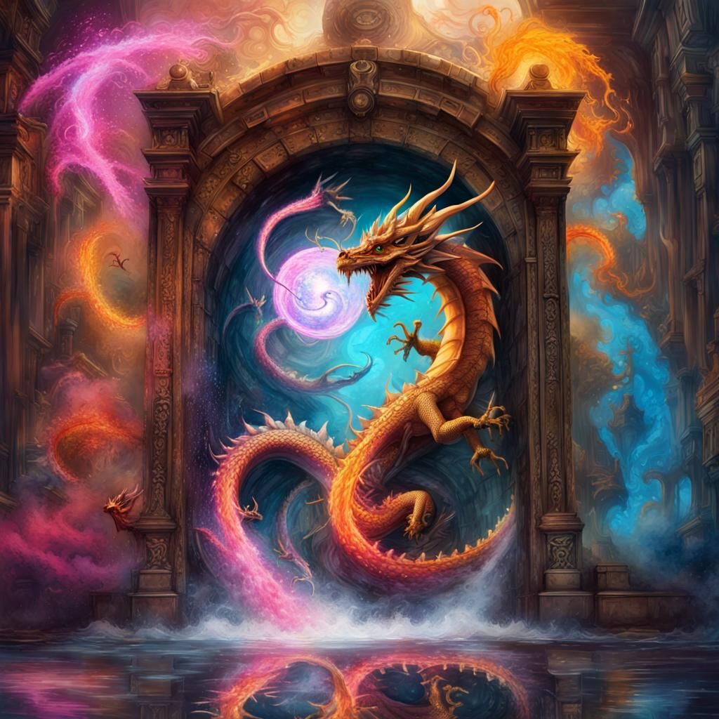 Dragon Emerges from Portal with Fairy Graffiti